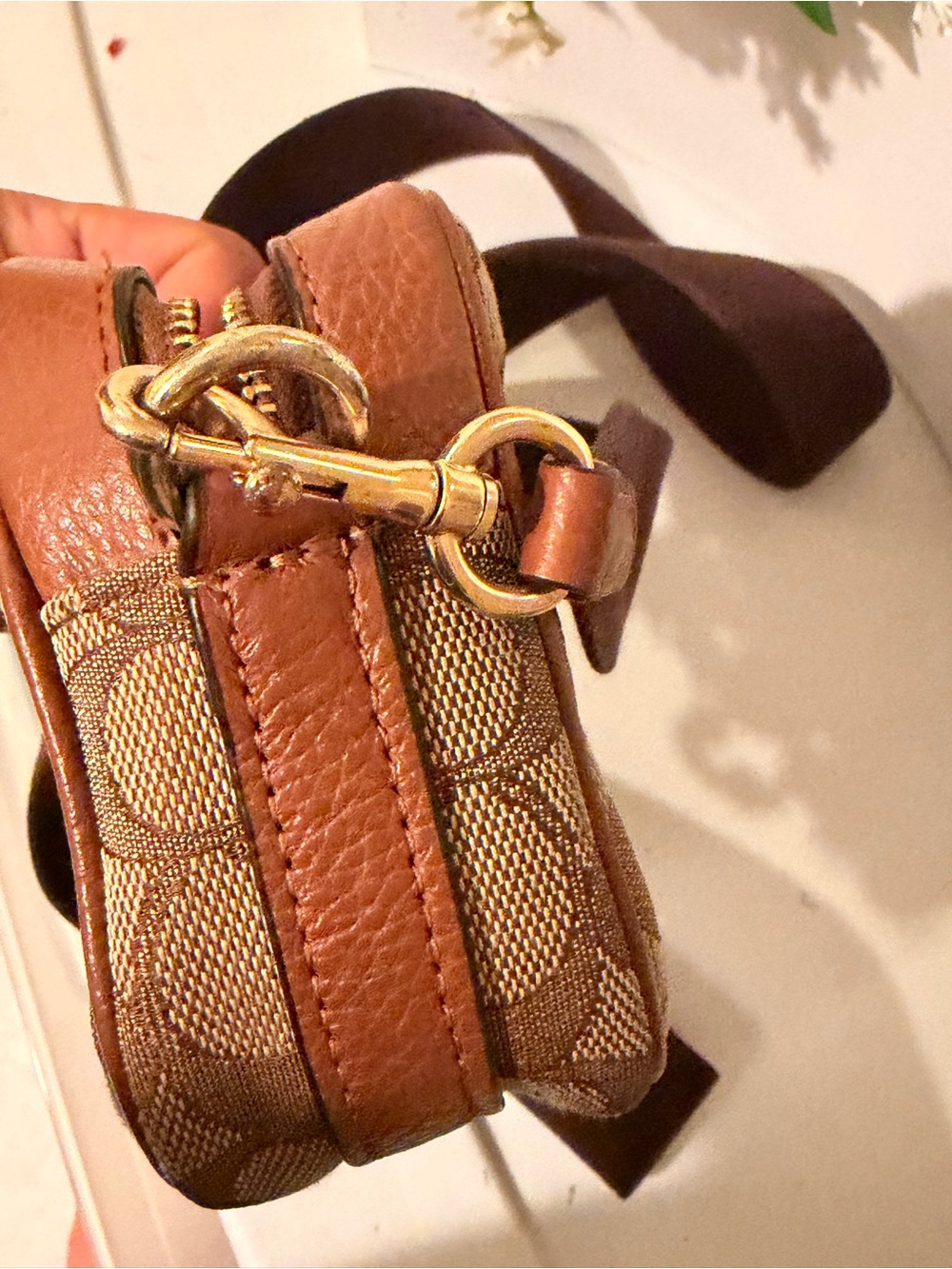 Coach Brown Signature Stripe Crossbody Camera Bag - Picture 8 of 10